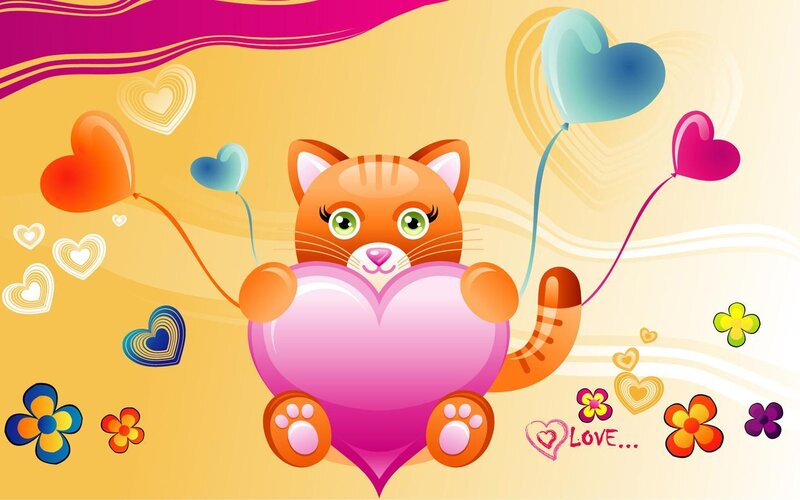 Cartoon Cat Holding Heart