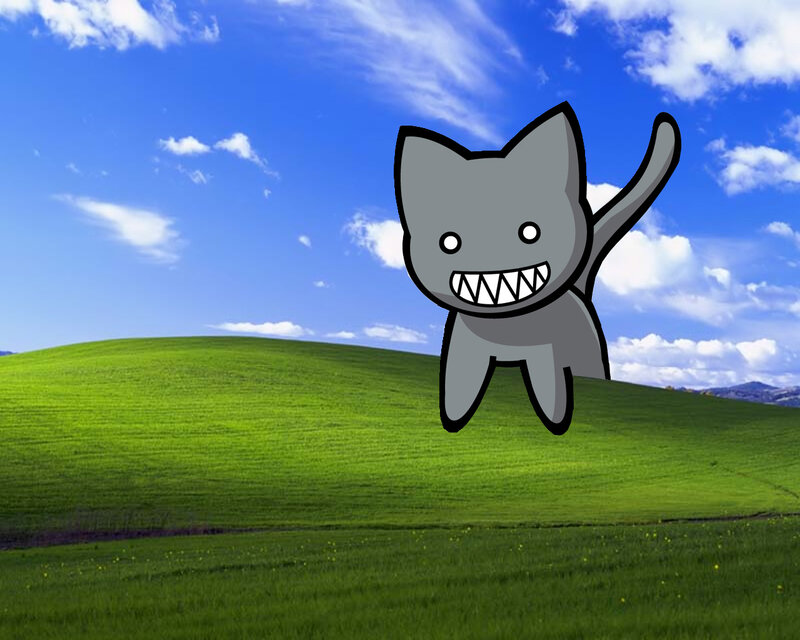 Cartoon cat on a hill