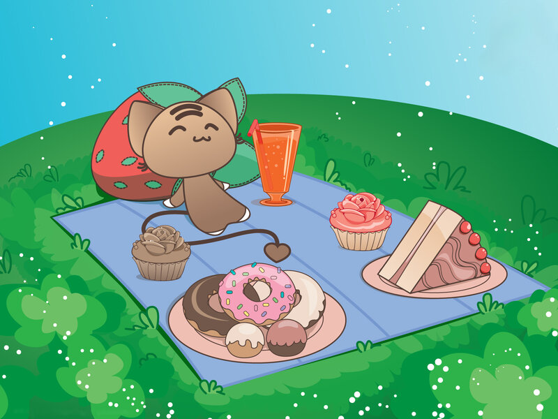 Cartoon Cat on Picnic