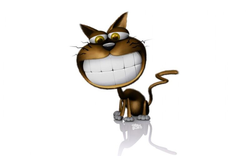 Cartoon Cat with Big Smile — Brown, Playful