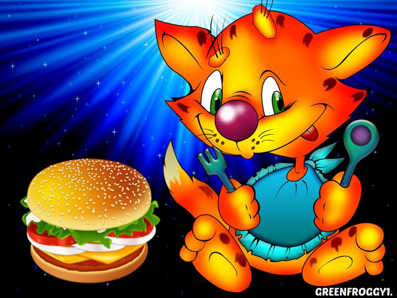 Cartoon Cat with Burger