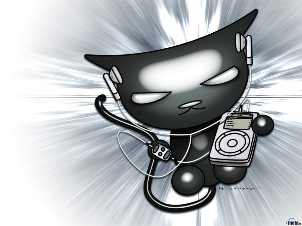 cartoon cat with music player