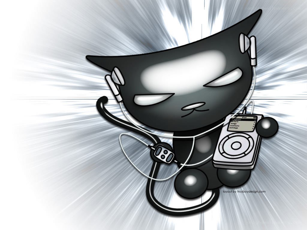 cartoon cat with music player