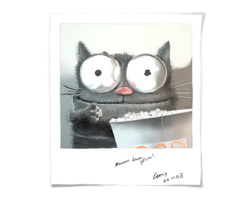 cartoon cat with popcorn