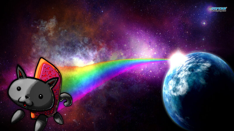Cartoon Cat with Rainbow Trail
