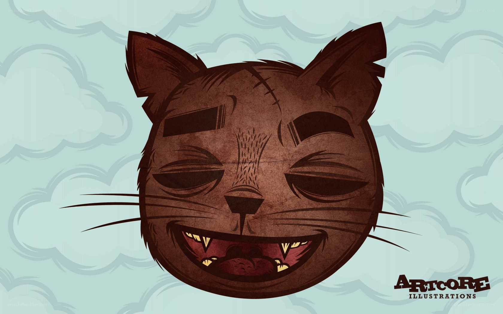cartoon cat with stitched face