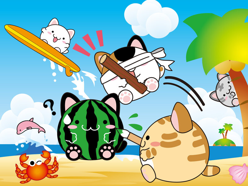 Cartoon Cats at Beach