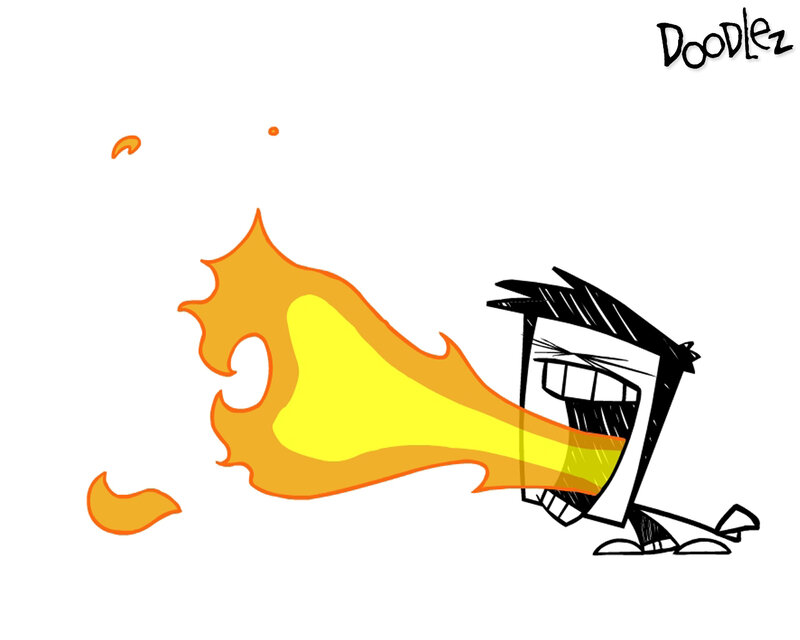 cartoon character breathing fire
