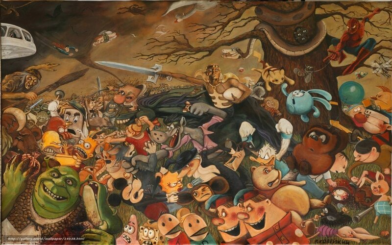 Cartoon character chaos scene