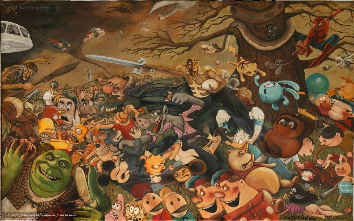 Cartoon character chaos scene