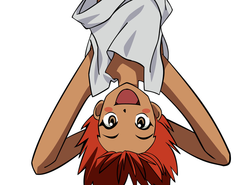 cartoon character hanging upside down