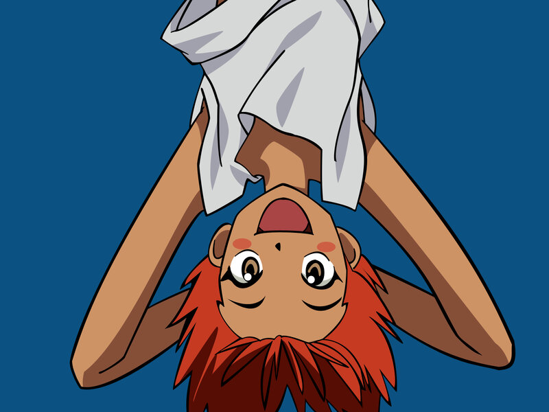 cartoon character hanging upside down