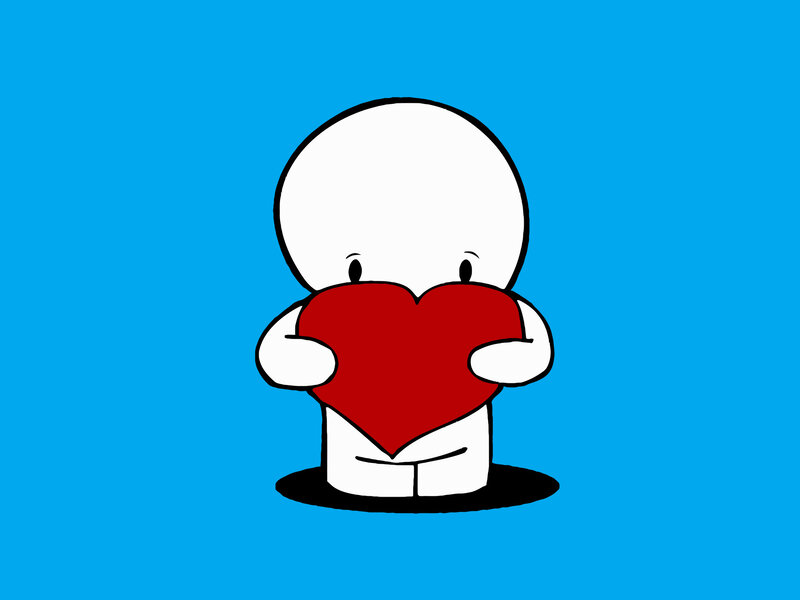 cartoon character holding heart