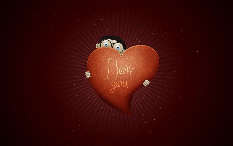 Cartoon Character Holding Heart — Red