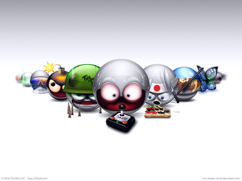 cartoon character icons in a row
