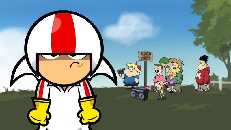 Cartoon Character in Helmet — White