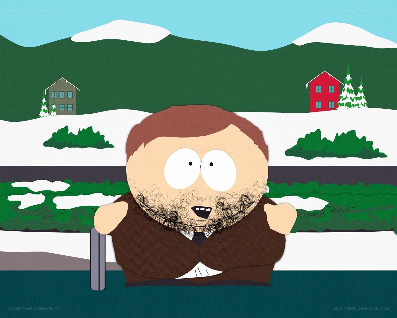 Cartoon character in winter scene