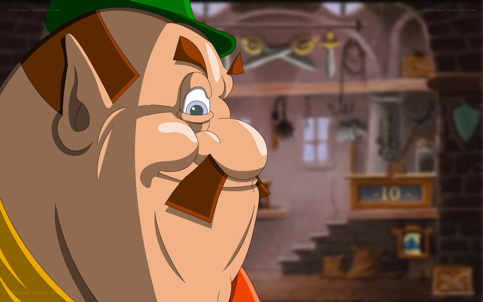 cartoon character in workshop