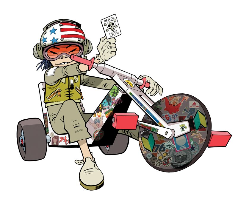 cartoon character on a scooter