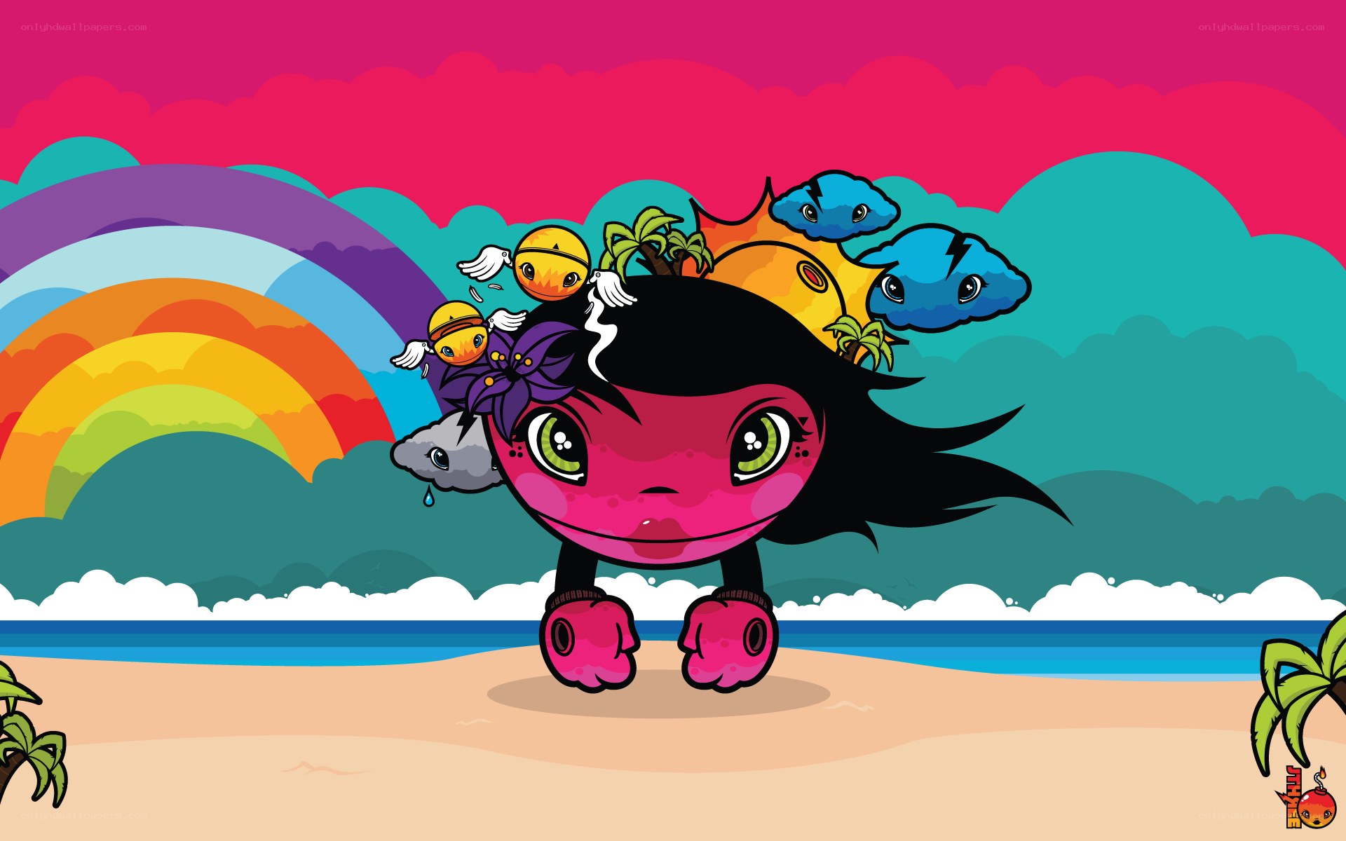 cartoon character on beach