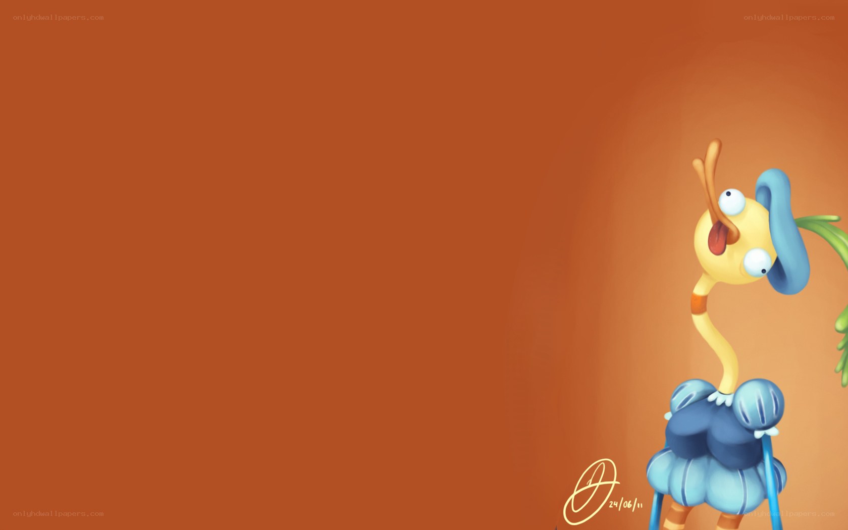 cartoon character on orange background