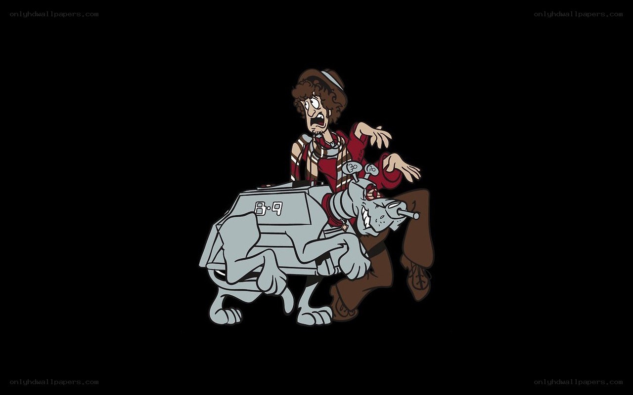 Cartoon character on robotic dog
