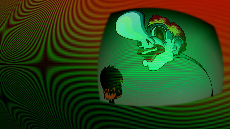 cartoon character on screen