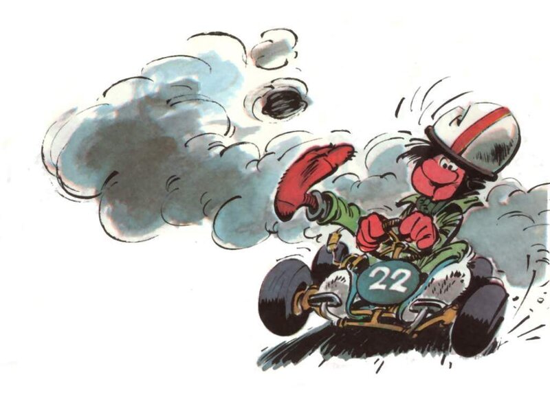 cartoon character racing go-kart