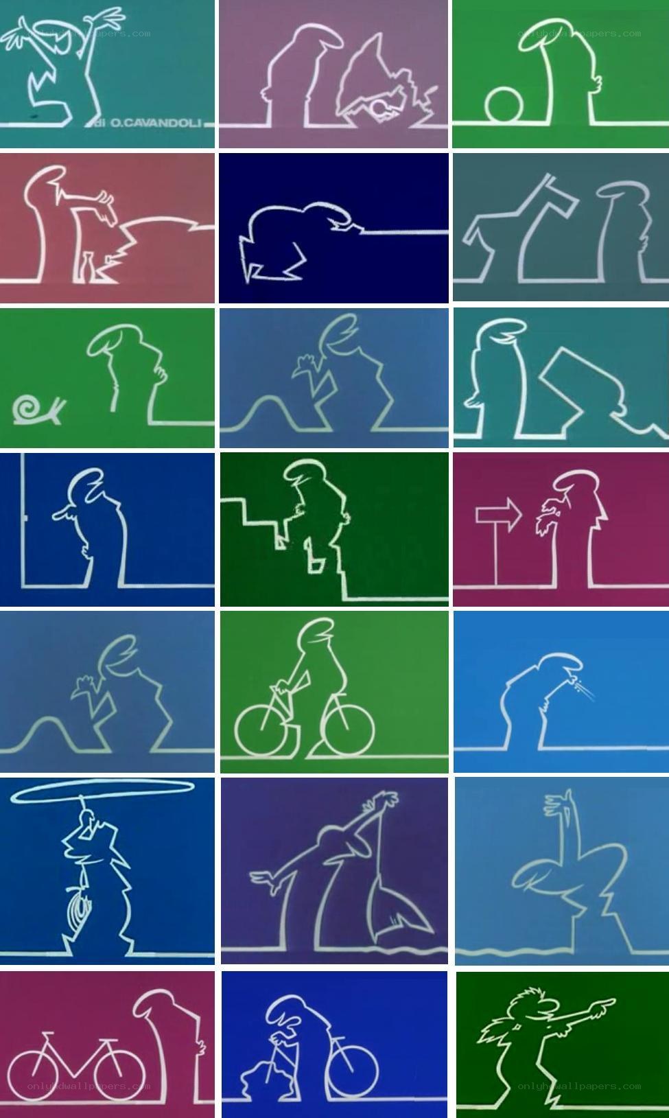 Cartoon character silhouette grid