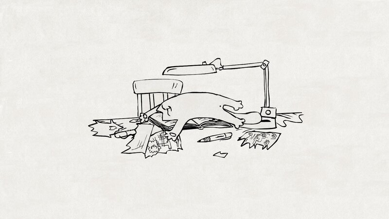 cartoon character sleeping on desk
