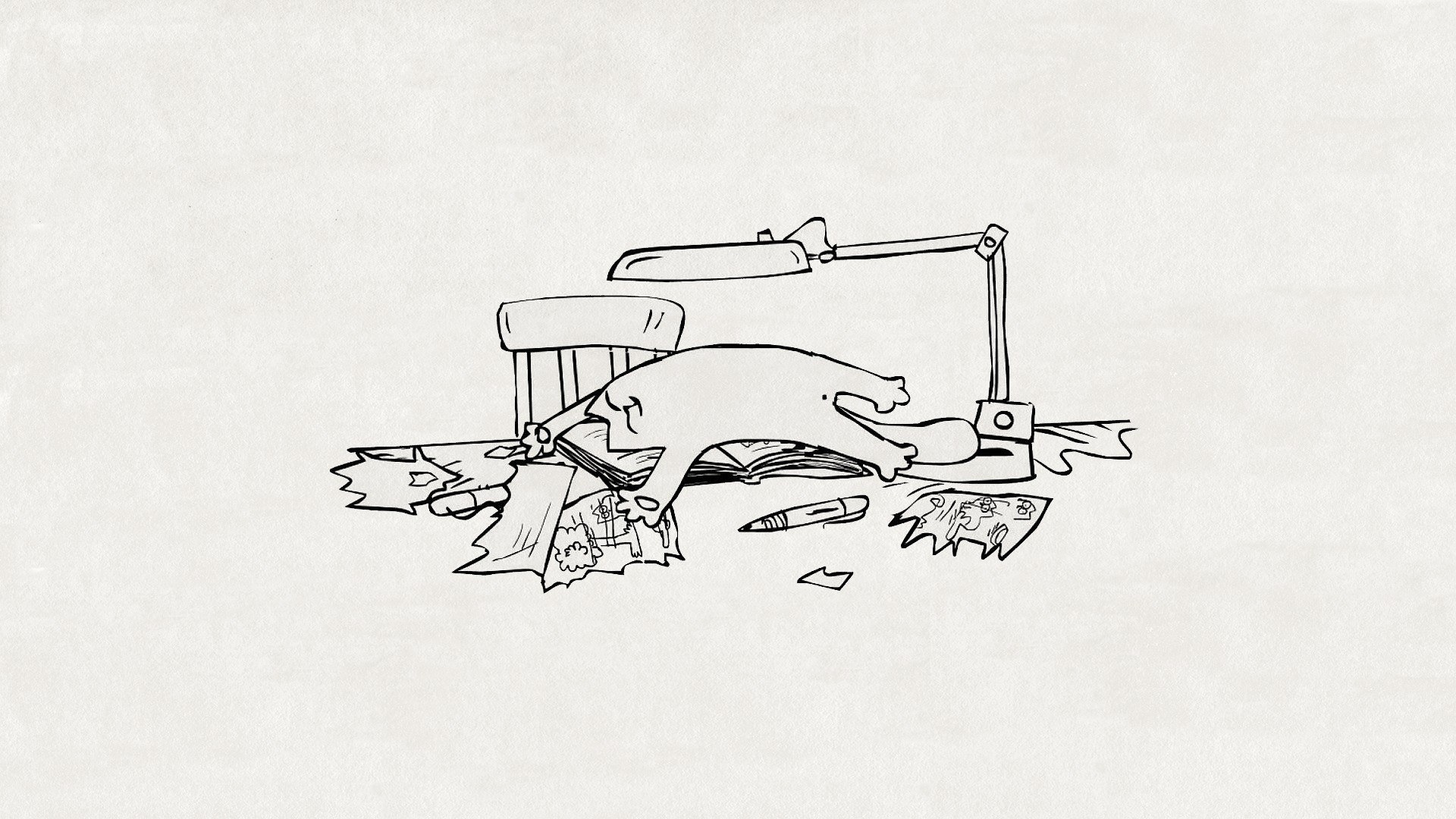 cartoon character sleeping on desk