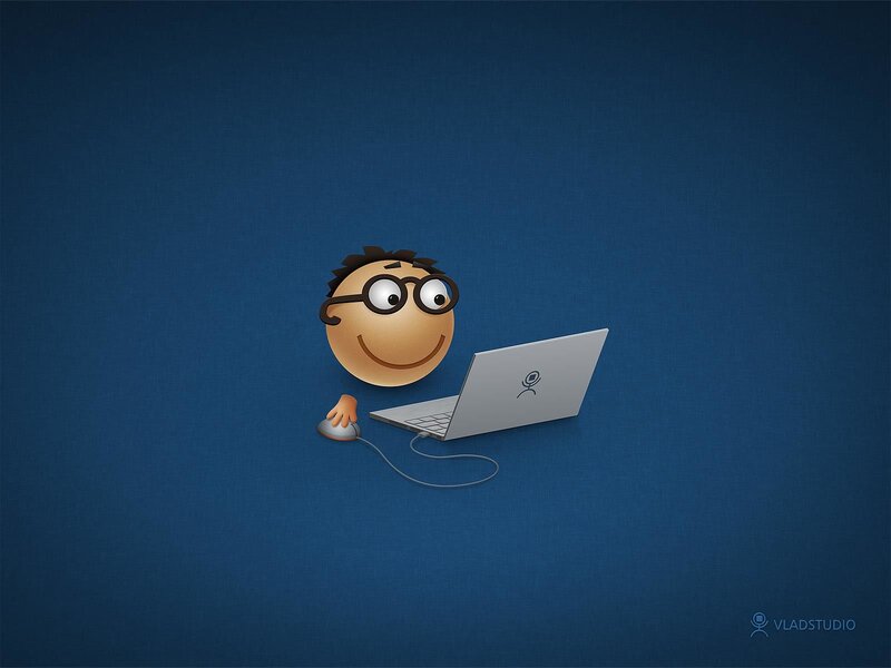 cartoon character using laptop