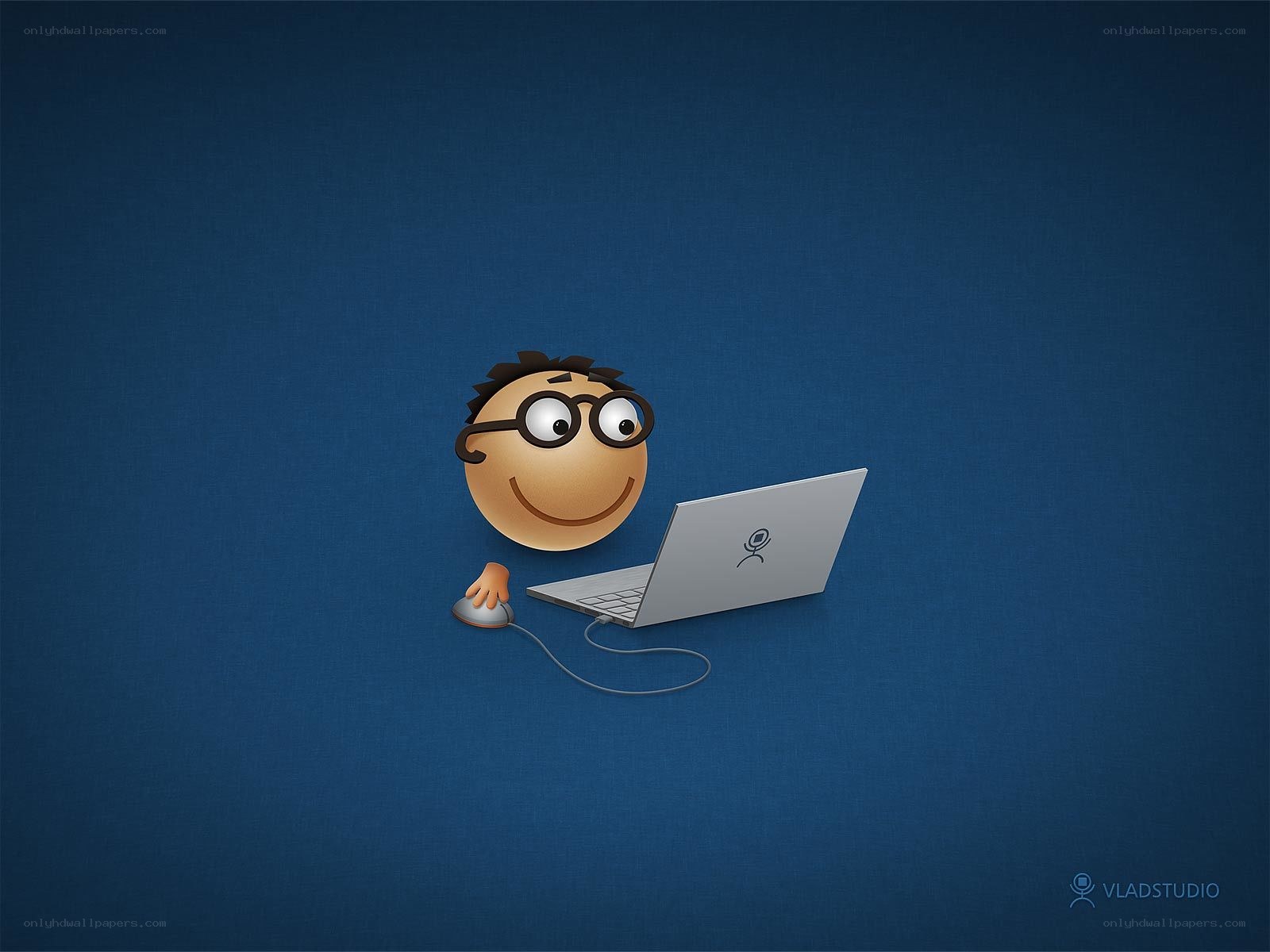 cartoon character using laptop