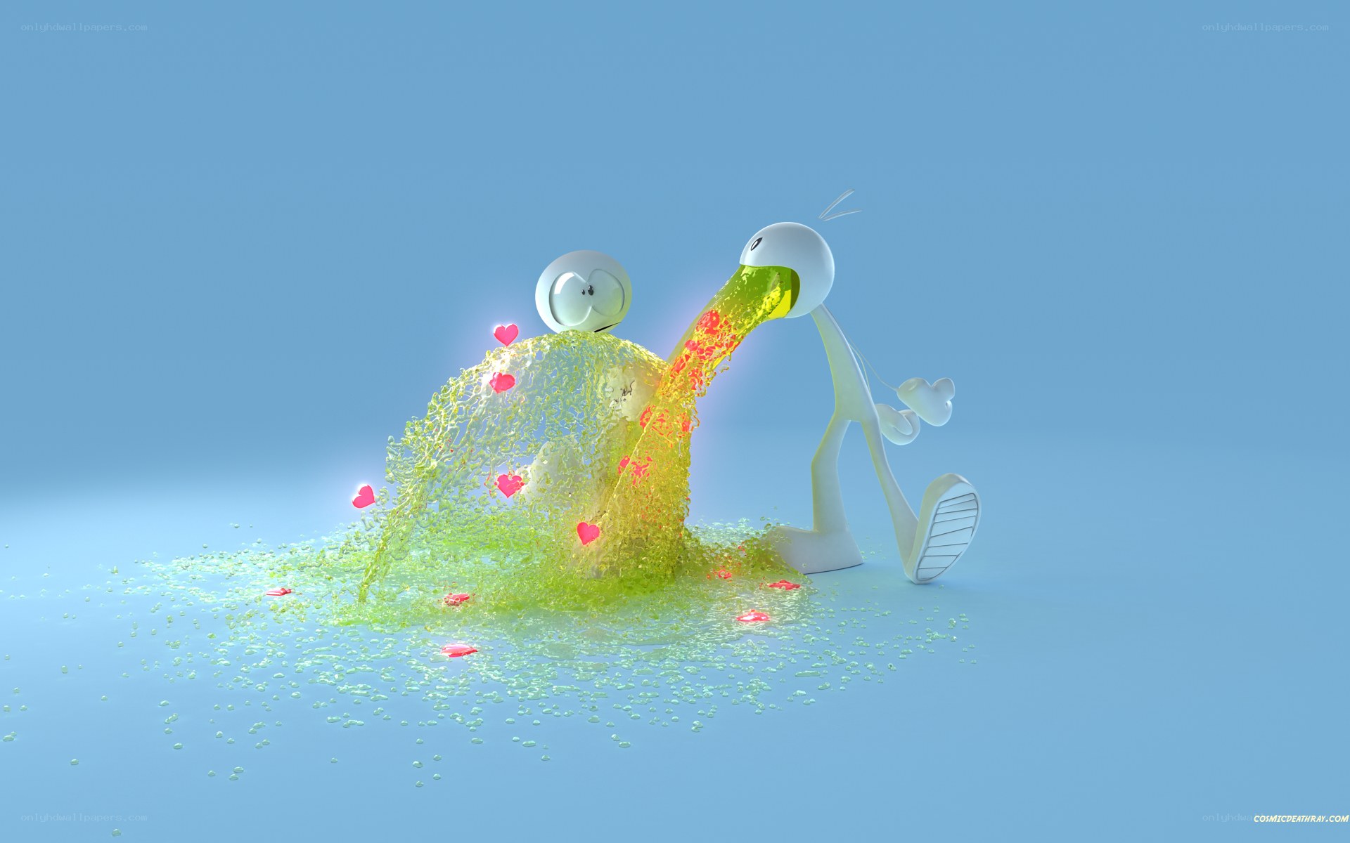 Cartoon character vomiting hearts
