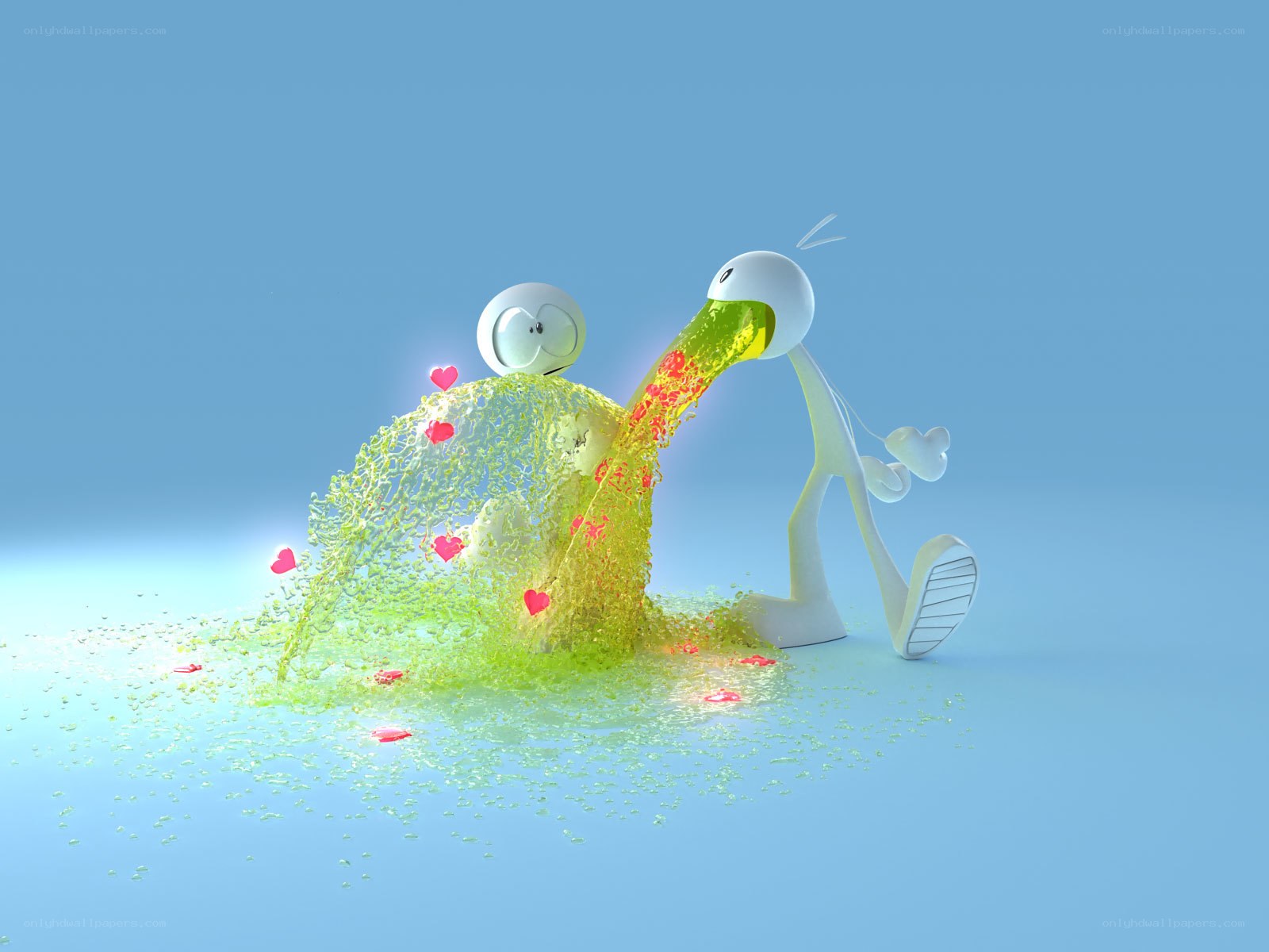 Cartoon character vomiting hearts
