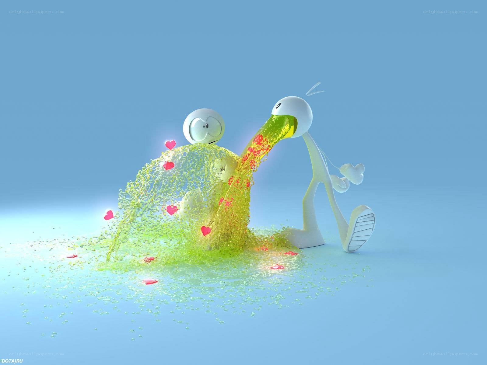 Cartoon character vomiting hearts