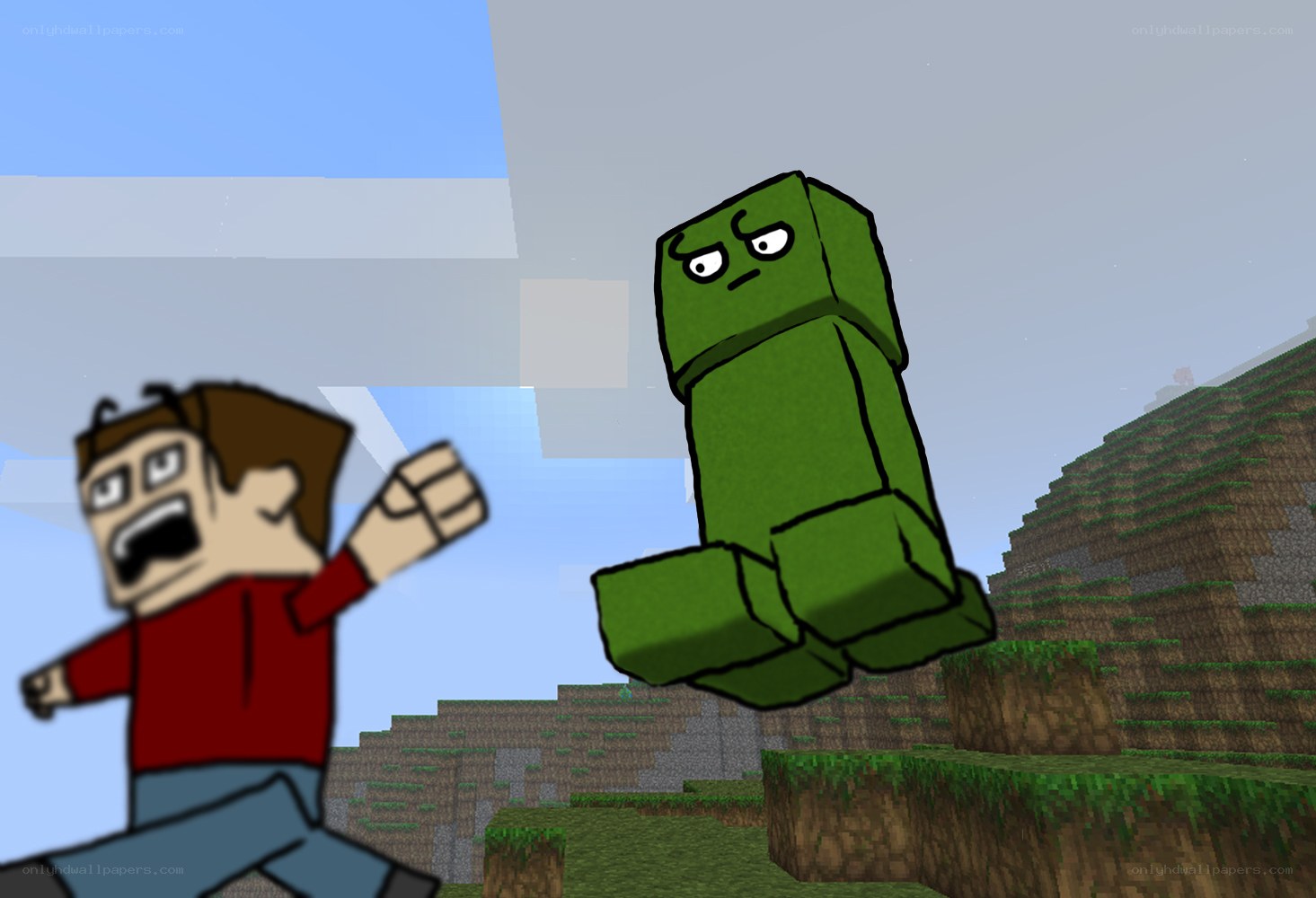 Cartoon character vs green mob