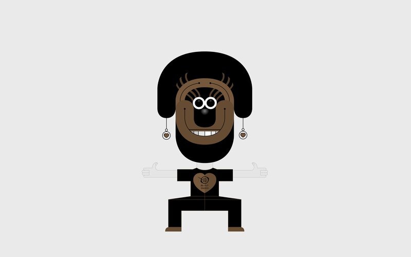 Cartoon Character with Afro — Black