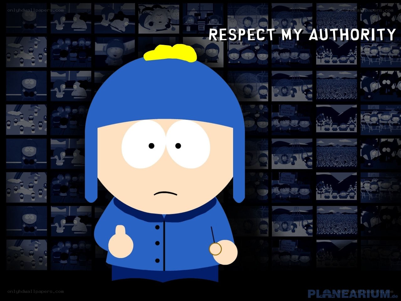 Cartoon character with authority text