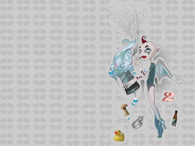 cartoon character with bubbles