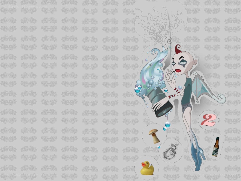 cartoon character with bubbles
