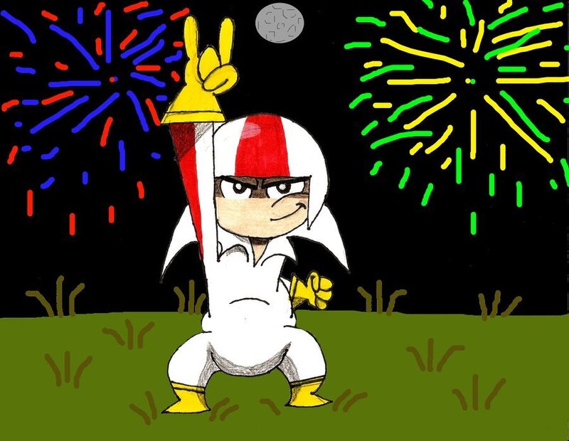 Cartoon Character with Fireworks