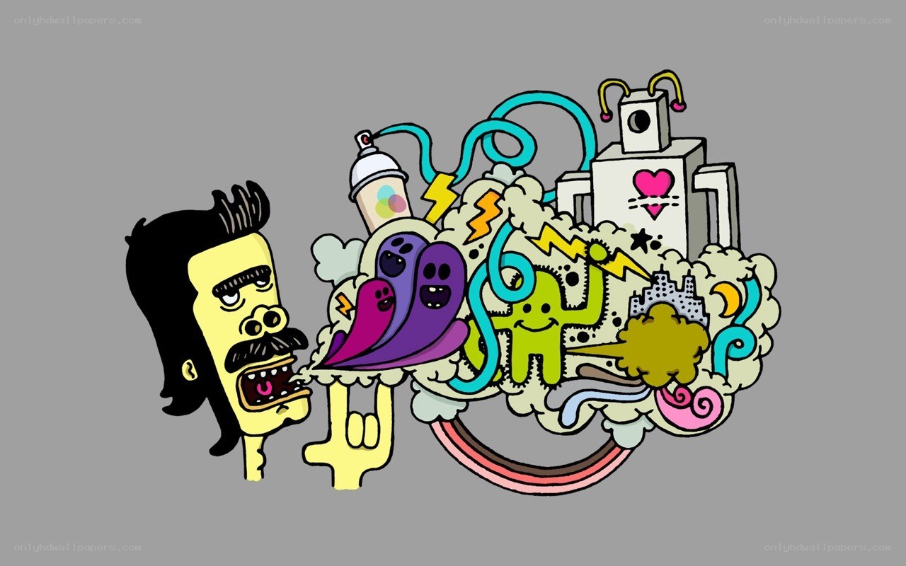 cartoon character with graffiti art