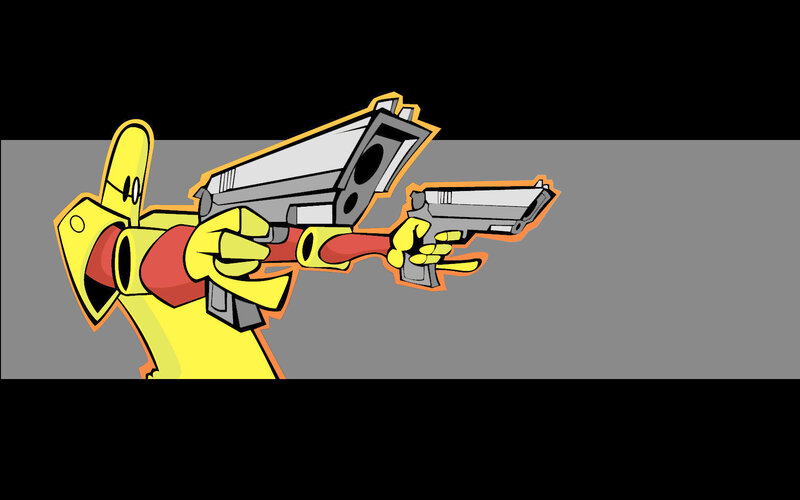 cartoon character with guns