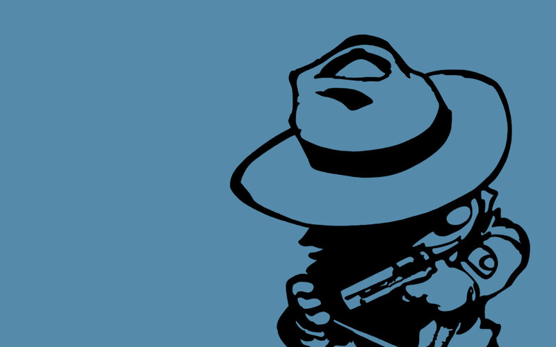 cartoon character with hat and gun