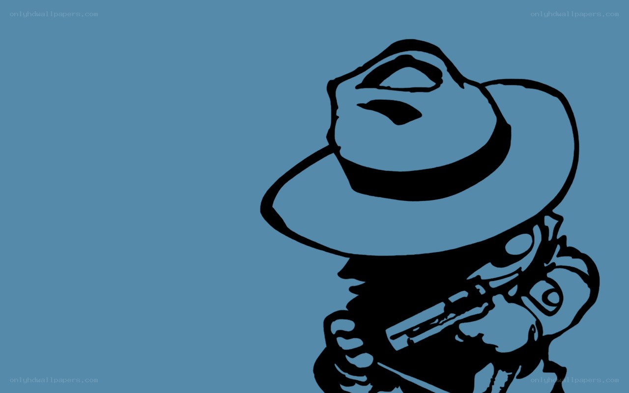 cartoon character with hat and gun