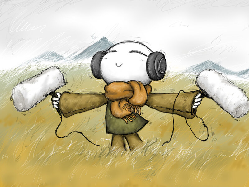 cartoon character with headphones