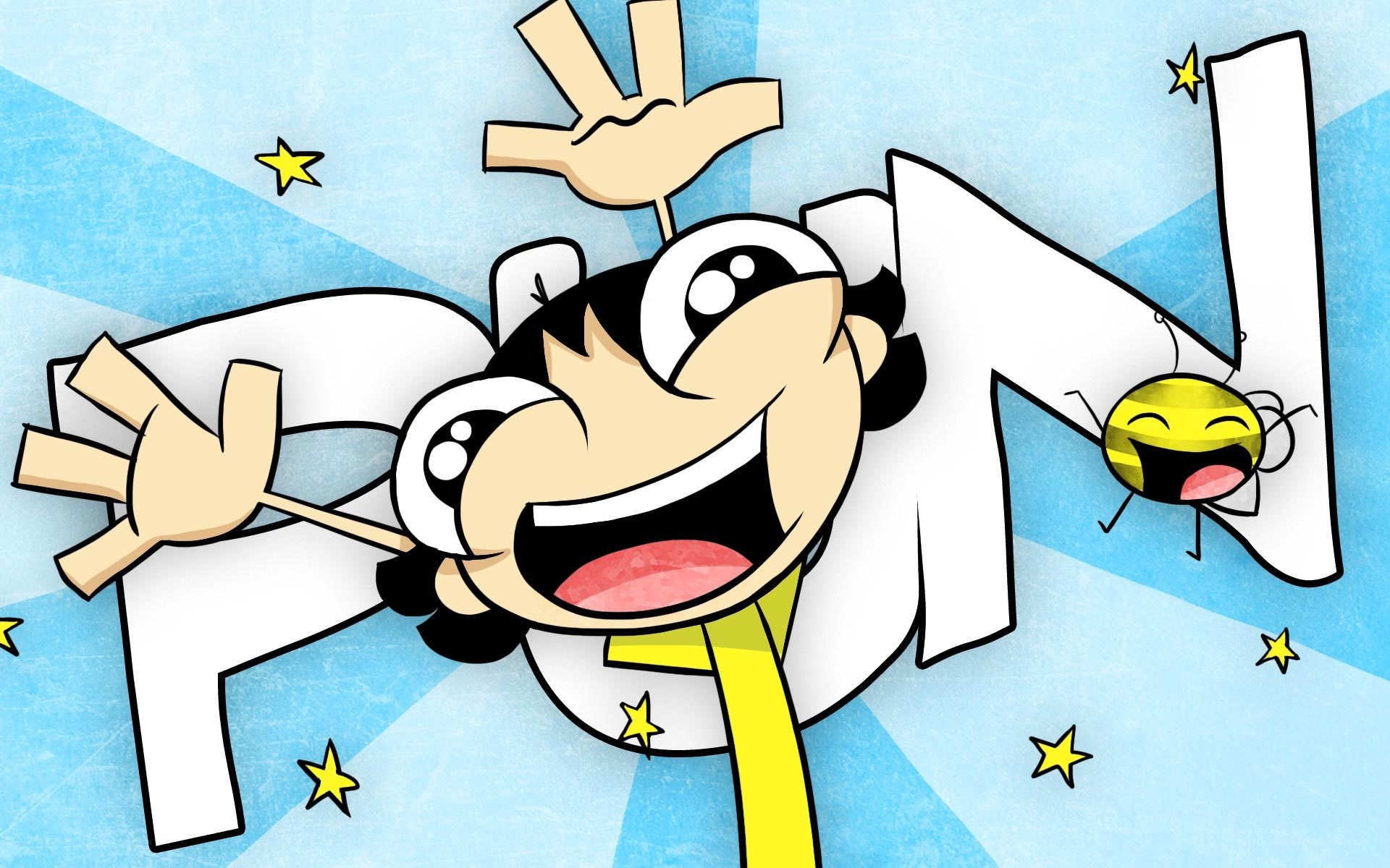 cartoon character with letters