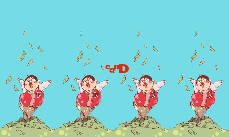 cartoon character with money