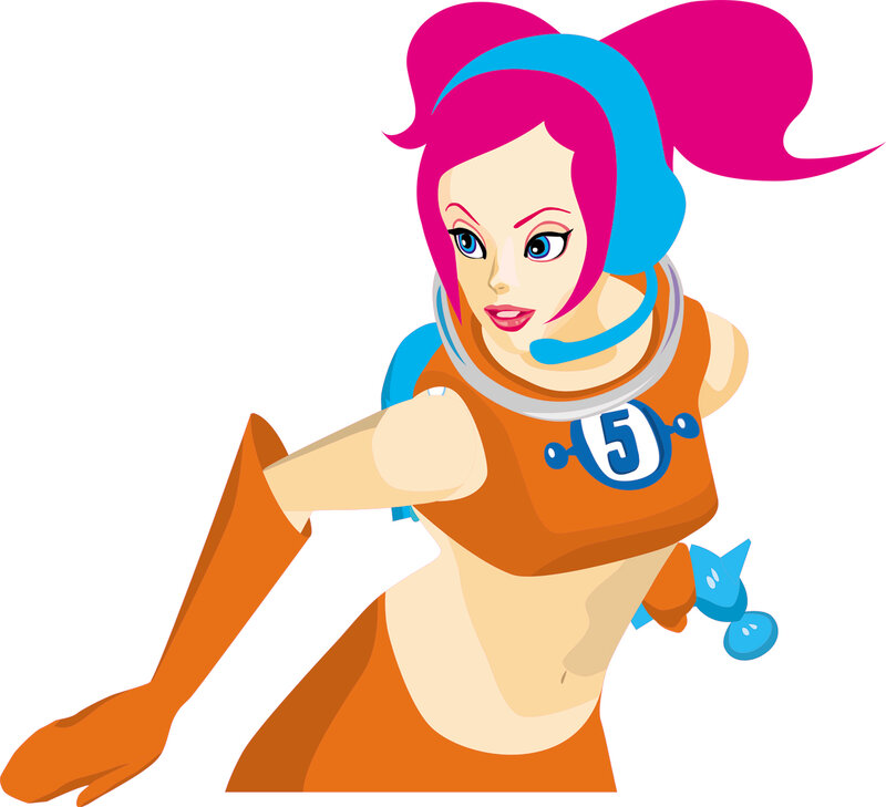 cartoon character with pink hair
